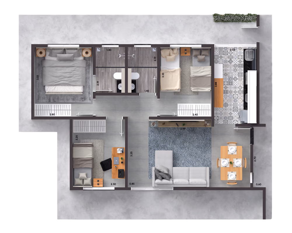 Planta de 71m² — tipo 2